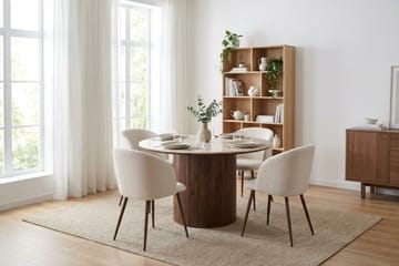 Arvo rund spisegruppe 120 cm Travertin med 4 Greya-spisestole - Valnød - Møbler - Borde - Spisebordssæt