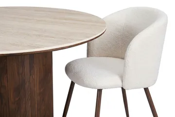 Arvo rund spisegruppe 120 cm Travertinlook med 4 Greya-spisestole - Valnød - Møbler - Borde - Spisebordssæt