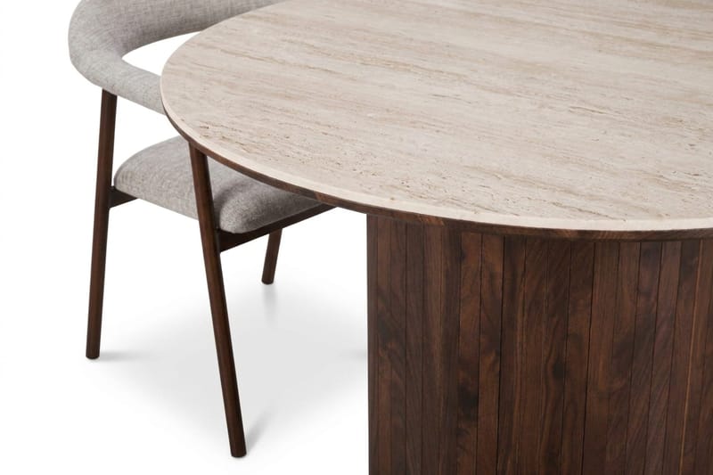 Arvo rund spisegruppe 120 cm Travertinlook med 4 Ronja spisebordsstole - Valnød - Møbler - Borde - Spisebordssæt