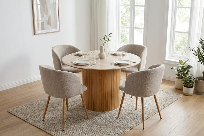 Arvo Rundt Spisebord 120 cm Travertinlook - Eg - Møbler - Borde - Spisebord og køkkenbord