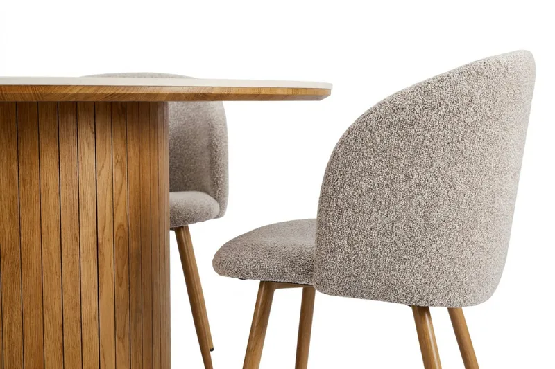 Arvo spisegruppe rund 120 cm eg med 4 Greya spisestole - Eg/Greige - Møbler - Borde - Spisebordssæt