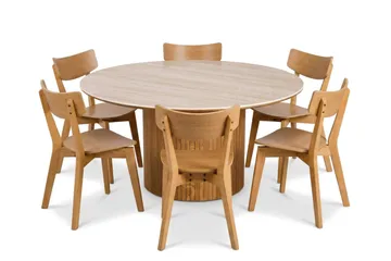 Arvo Spisegruppe rund 150 cm Eg med 6 Amelia Spisebordsstole - Eg - Møbler - Borde - Spisebordssæt