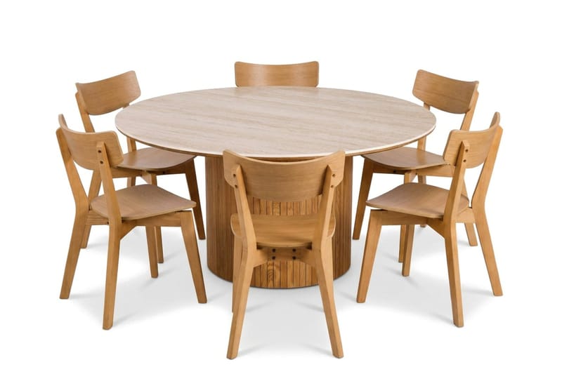 Arvo Spisegruppe rund 150 cm Eg med 6 Amelia Spisebordsstole - Eg - Møbler - Borde - Spisebordssæt
