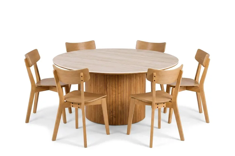 Arvo Spisegruppe rund 150 cm Eg med 6 Amelia Spisebordsstole, Eg