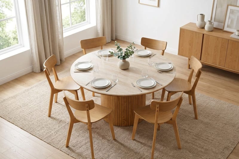 Arvo Spisegruppe rund 150 cm Eg med 6 Amelia Spisebordsstole - Eg - Møbler - Borde - Spisebordssæt