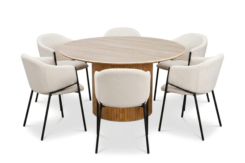 Arvo spisegruppe rund 150 cm eg med 6 Filip spisestole - Eg/Hvid - Møbler - Borde - Spisebordssæt