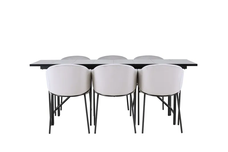 Astrid Spisebordssæt 200 cm Rektangulær med 6 Evelina Stole, Svart