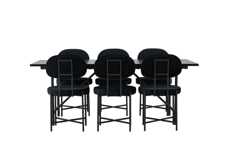 Astrid Spisebordssæt 200 cm Rektangulær med 6 Stella Stole, Svart