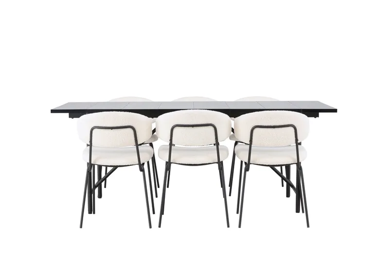 Astrid Spisegruppe 200 cm Rektangulær med 6 Chico stole, Svart