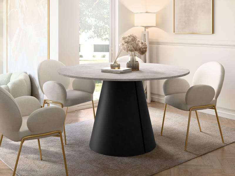 Aurion rundt spisebord med udtræk 100-176 cm - travertinbeige og matsort - Møbler - Borde - Spisebord og køkkenbord