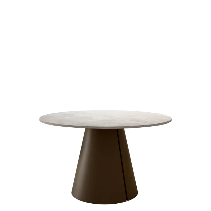 Aurion rundt spisebord med udtræk 120-196 cm, travertinbeige/kobber