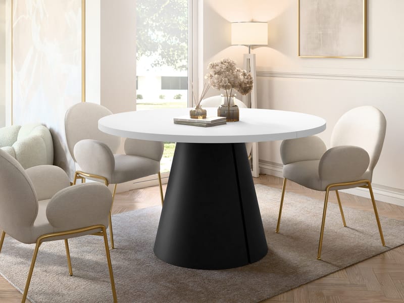 Aurion Spisebord rundt udtrækkeligt 120-196 cm - sort / hvid - Møbler - Borde - Spisebord og køkkenbord