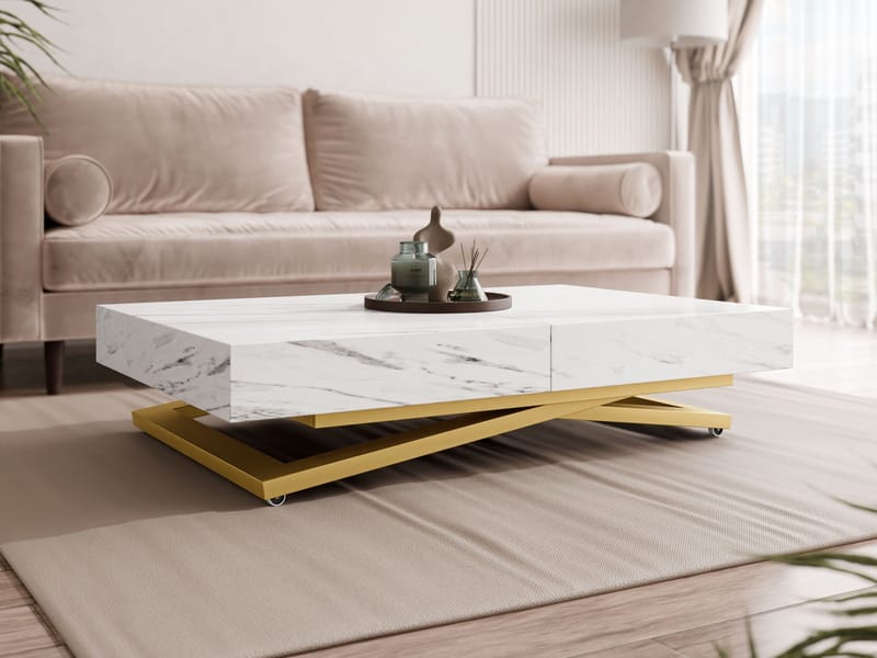 Avendi sofabord, udtrækkeligt 200 cm - guld, hvid marmor - Møbler - Borde - Sofabord