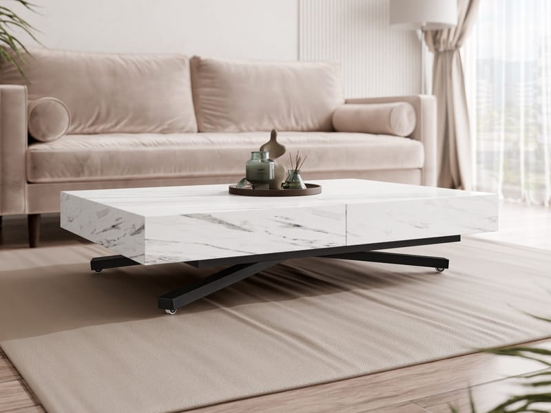 Avendi sofabord, udtrækkeligt 200 cm - sort, hvid marmor - Møbler - Borde - Sofabord