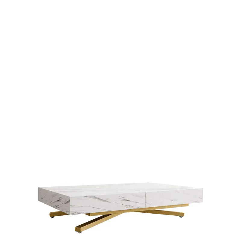 Avendi sofabord 120 cm, Guld, hvid marmor