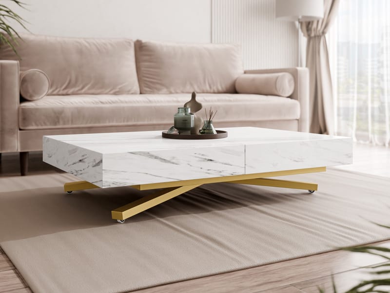 Avendi sofabord 120 cm - Guld, hvid marmor - Møbler - Borde - Sofabord