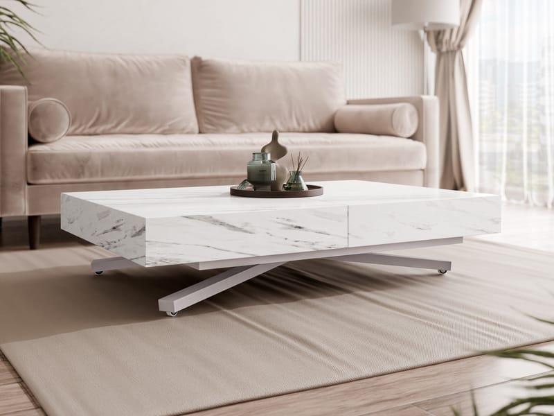 Avendi sofabord 120 cm - Sølv, hvid marmor - Møbler - Borde - Sofabord