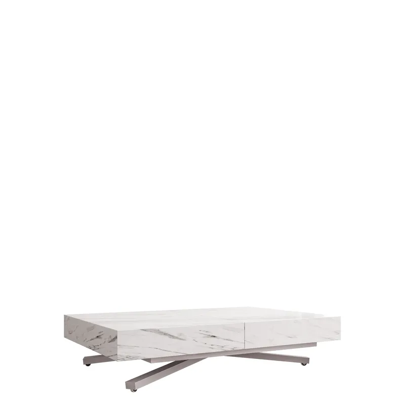 Avendi sofabord 120 cm, Sølv/hvid marmor