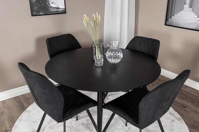 Balisa spisebordssæt 115 cm rundt inkl. 4 Sumoas-stole - Sort - Møbler - Borde - Spisebordssæt