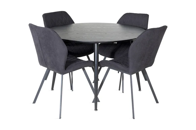 Balisa spisebordssæt 115 cm rundt inkl. 4 Sumoas-stole, Sort