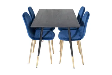 Balisa spisesæt 120 cm inkl. 4 Valeri-velourstole - Sort/Blå/Messing - Møbler - Borde - Spisebordssæt