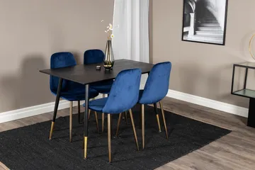 Balisa spisesæt 120 cm inkl. 4 Valeri-velourstole - Sort/Blå/Messing - Møbler - Borde - Spisebordssæt