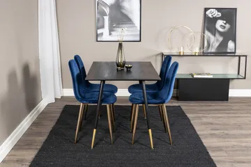 Balisa spisesæt 120 cm inkl. 4 Valeri-velourstole - Sort/Blå/Messing - Møbler - Borde - Spisebordssæt