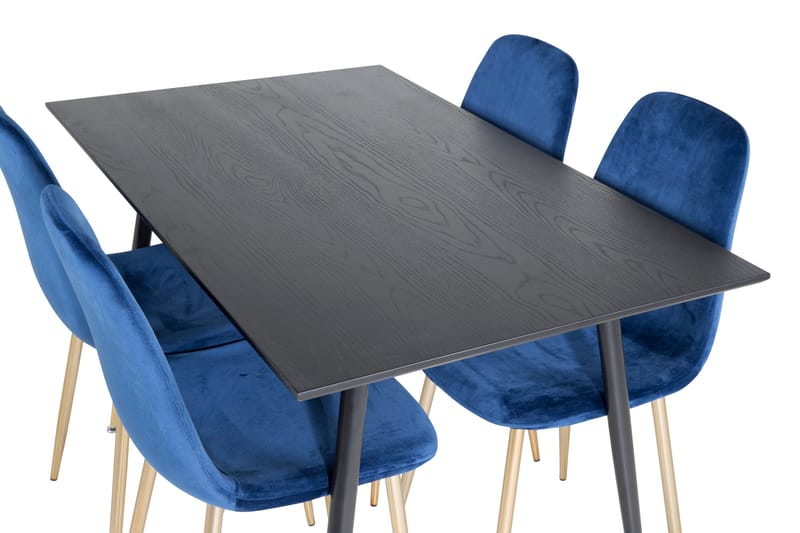 Balisa spisesæt 120 cm inkl. 4 Valeri-velourstole - Sort/Blå/Messing - Møbler - Borde - Spisebordssæt