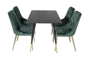 Balisa spisesæt 120 cm inkl. 4 Valerie Lyx-velourstole - Sort/Mørkegrøn/Guld - Møbler - Borde - Spisebordssæt