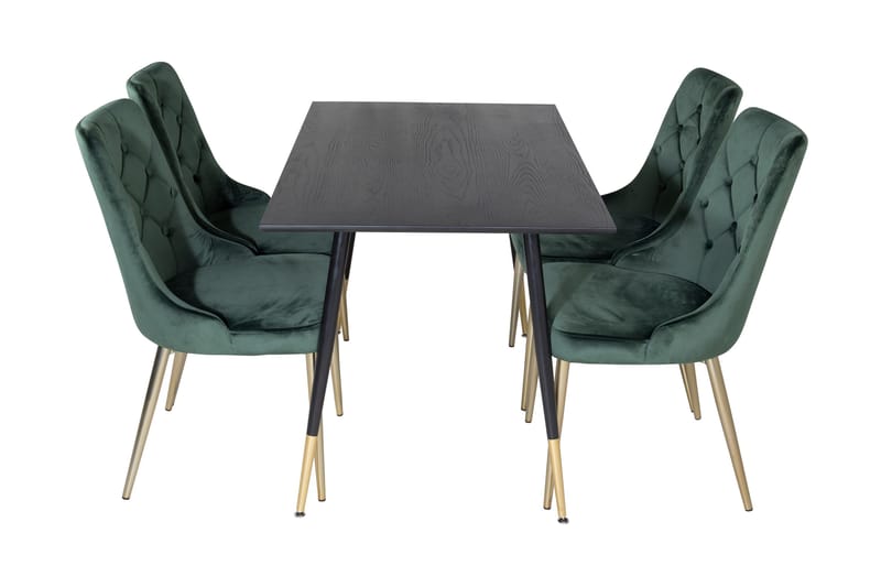 Balisa spisesæt 120 cm inkl. 4 Valerie Lyx-velourstole - Sort/Mørkegrøn/Guld - Møbler - Borde - Spisebordssæt