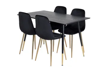 Balisa spisesæt 120 cm inkl. 4 Pontus-velourstole - Sort/Messing - Møbler - Borde - Spisebordssæt