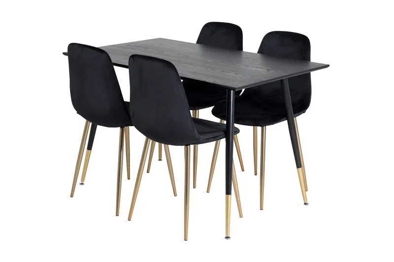 Balisa spisesæt 120 cm inkl. 4 Pontus-velourstole, Sort/Messing