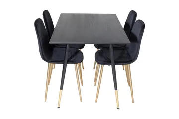 Balisa spisesæt 120 cm inkl. 4 Pontus-velourstole - Sort/Messing - Møbler - Borde - Spisebordssæt