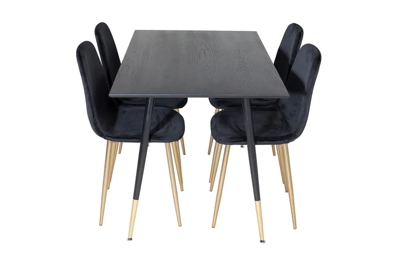 Balisa spisesæt 120 cm inkl. 4 Pontus-velourstole - Sort/Messing - Møbler - Borde - Spisebordssæt