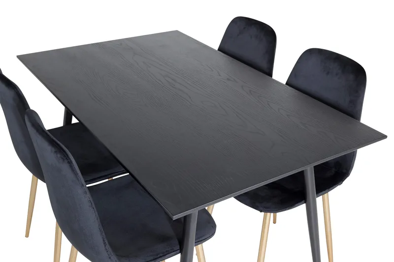 Balisa spisesæt 120 cm inkl. 4 Pontus-velourstole - Sort/Messing - Møbler - Borde - Spisebordssæt