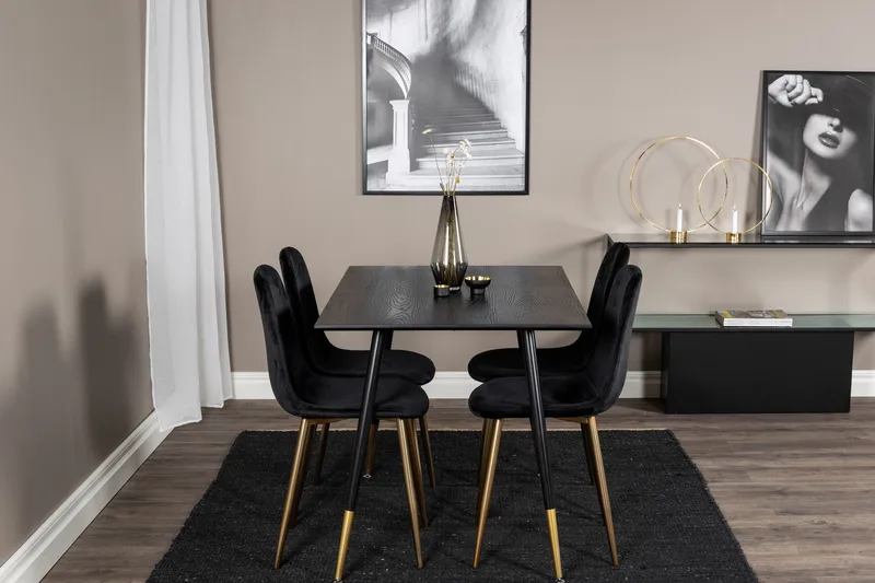 Balisa spisesæt 120 cm inkl. 4 Pontus-velourstole - Sort/Messing - Møbler - Borde - Spisebordssæt