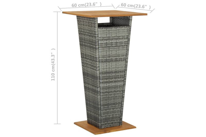 Barbord 60x60x110 cm Polyrattan og massivt Akacietræ Grå - Grå - Møbler - Borde - Barbord & ståbord