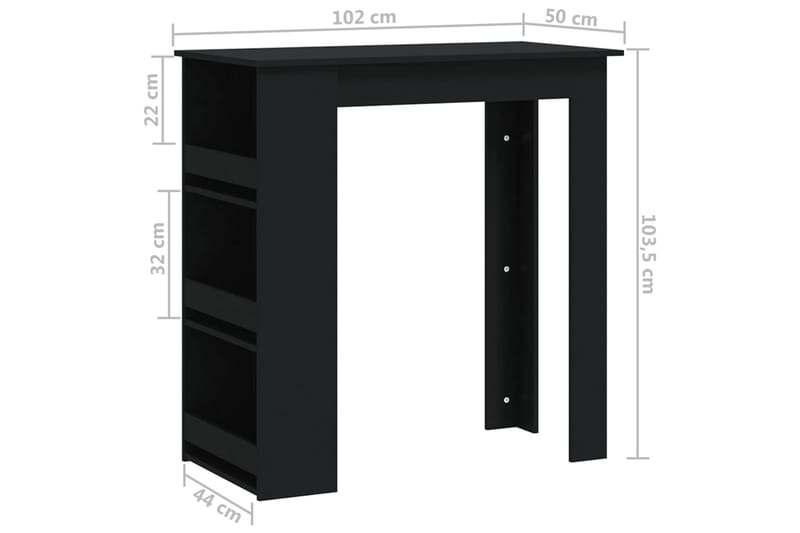 barbord m. opbevaringsstativ 102x50x103,5 cm spånplade sort - Sort - Møbler - Borde - Barbord & ståbord