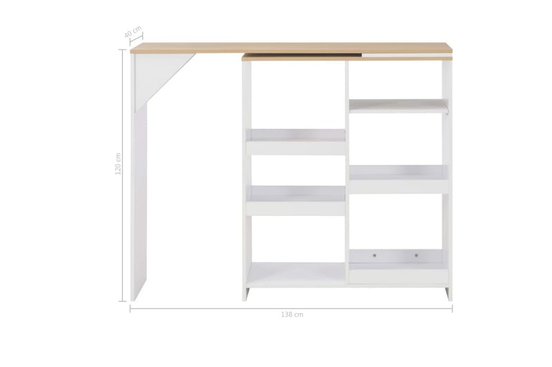 Barbord Med Bevægelig Hylde 138 X 40 X 120 Cm Hvid - Hvid - Møbler - Borde - Barbord & ståbord