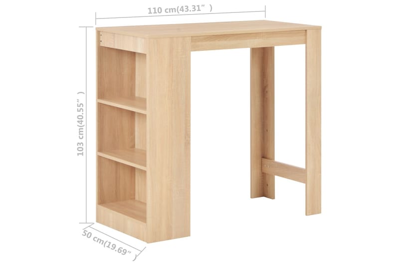 Barbord Med Hylde 110 X 50 X 103 Cm Egetræsfarve - Brun - Møbler - Borde - Barbord & ståbord