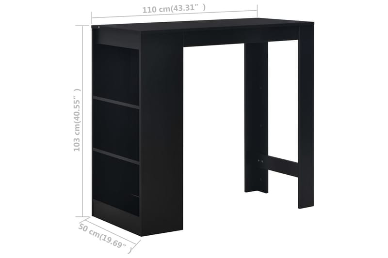 Barbord Med Hylde Sort 110 X 50 X 103 Cm - Sort - Møbler - Borde - Barbord & ståbord