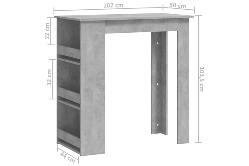 barbord med opbevaringsstativ 102x50x103,5 cm betongrå - Grå - Møbler - Borde - Barbord & ståbord