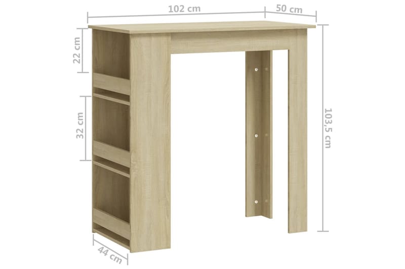 barbord med opbevaringsstativ 102x50x103,5 cm spånplade sono - Beige - Barbord & ståbord - Barbord med opbevaring