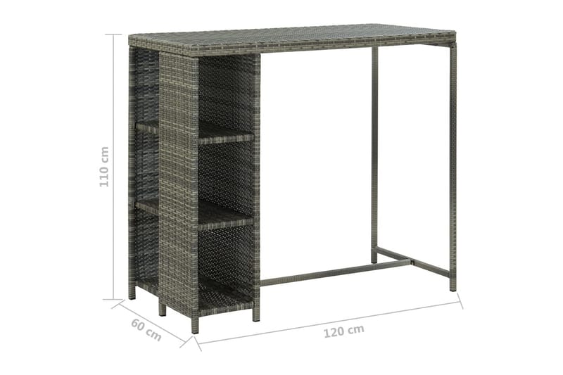 Barbord med opbevaringsstativ 120x60x110 cm polyrattan grå - Grå - Barbord & ståbord - Barbord med opbevaring
