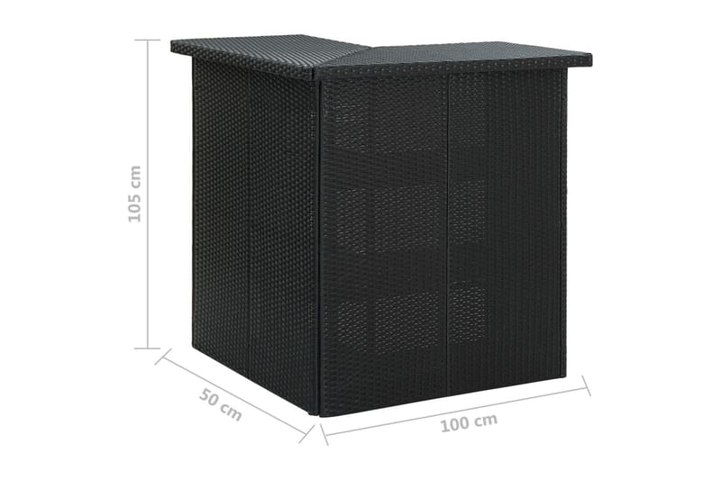 Hjørnebarbord 100x50x105 cm polyrattan sort - Sort - Barbord & ståbord
