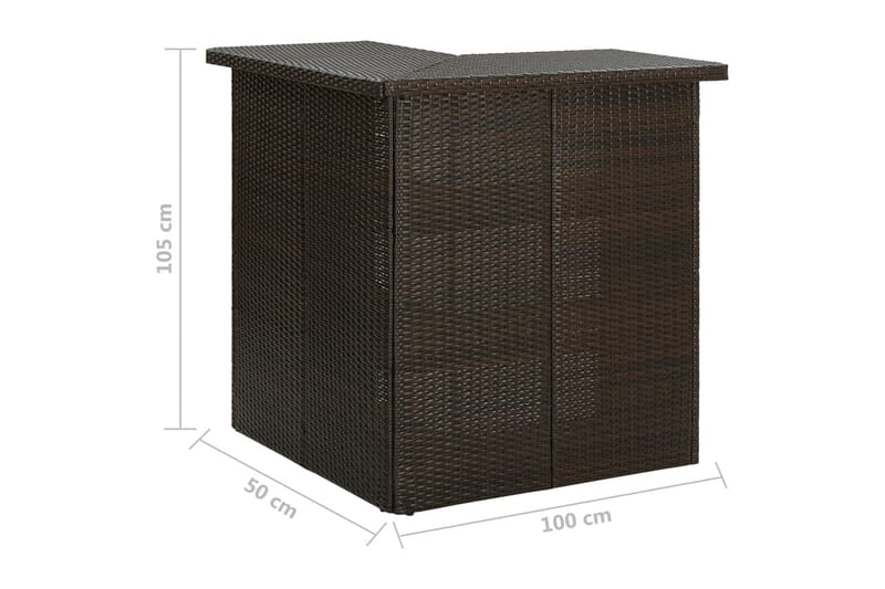 Hjørnebarbord 100x50x105 cm polyrattan brun - Brun - Barbord & ståbord