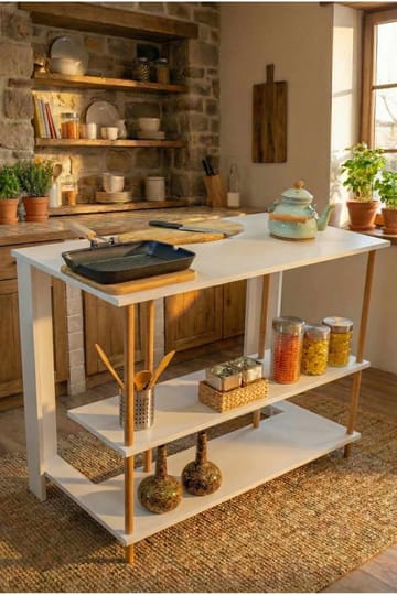 Køkkenø Hanah Home Peka Island (120 x 89,5 x 60 cm) Hvid - Hvid - Møbler - Borde - Barbord & ståbord