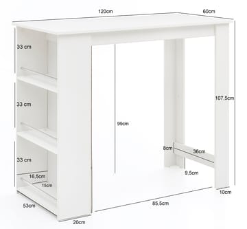 Norova Barbord 120 cm - Hvid og sølv - Møbler - Borde - Barbord & ståbord