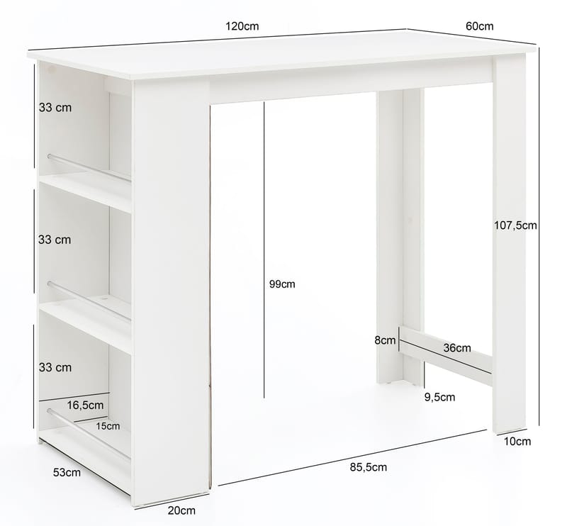 Norova Barbord 120 cm - Hvid og sølv - Møbler - Borde - Barbord & ståbord