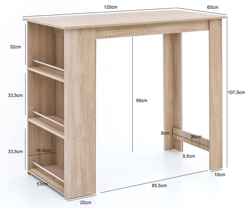 Norova Barbord 120 cm - Sonoma-eg/sølv - Møbler - Borde - Barbord & ståbord